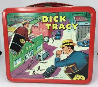 Vintage 1967 Aladdin Dick Tracy Metal Lunch Box With Thermos