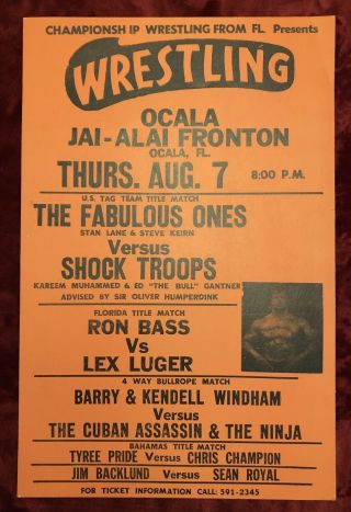 Vintage Championship Wrestling From Florida Poster,  1986 Great Shape Nwa,  Wwf
