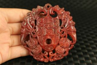 Collectible Old Jade Handmade Fortune Bat Statue Pendant Necklace Decoration