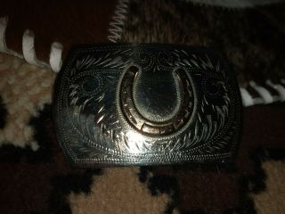 Vintage Irvine & Jachens Cowboy Western German Silver Belt Buckle Horse Shoe