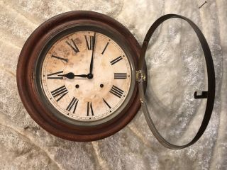 Vintage Antique E.  Ingraham Bristolct Wall Striking Clock With Oak Case,  Pendulum