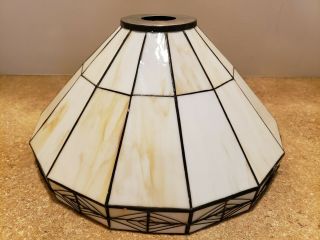 Tiffany Style Lamp Shade Large 13 " Diameter Ivory Leaded Stained Glass White