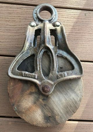 Vintage Louden A23 Cast Iron & Wood Barn Pulley/hay Trolley Antique