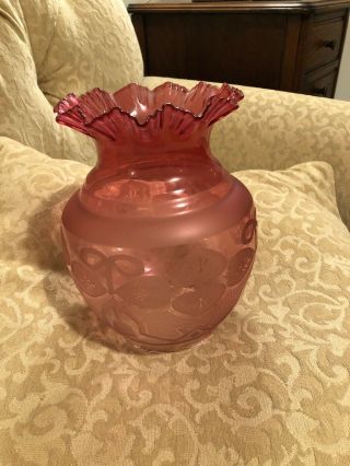 Vintage Cranberry Etched Glass Hurricane Lamp Chimney Shade