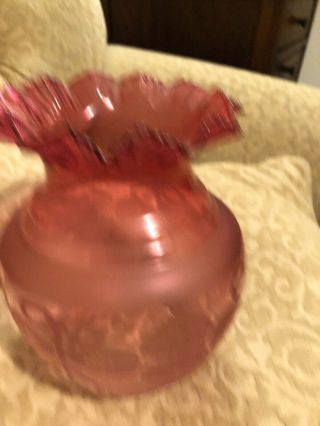 VINTAGE CRANBERRY ETCHED GLASS HURRICANE LAMP CHIMNEY SHADE 2