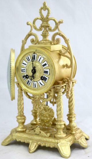Antique Mantle Clock French Lovely 1880s Portico Pierced Bronze Bell Striking