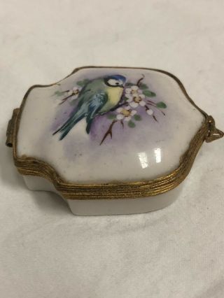Antique Victorian Hand Painted Blue Bird Flowers Box Dresser Vanity Patch
