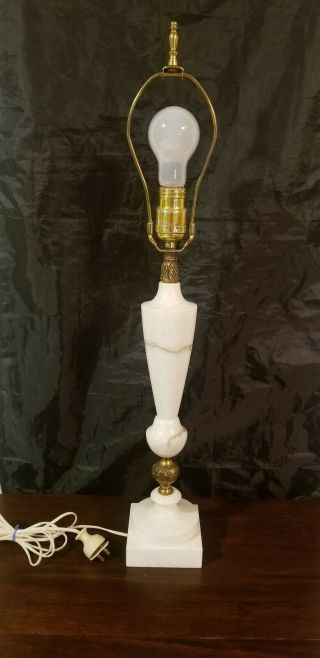 Vintage Classical Urn Alabaster Marble 16 " Table Lamp With Brass Floral Accents