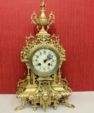 Antique Clock Bronze Gilded French Mantel Pendule Clock AD.  MOUGIN DEUX MEDAILLE 2