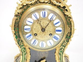 Rare Antique French Inlaid Boulle Bracket Clock 8 Day Green Shell Mantel Clock 3