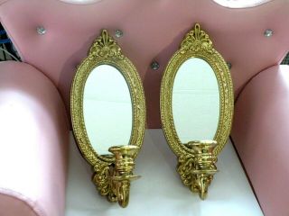 Vintage Home Interiors Oval Mirror Wall Hanging Sconce Candle Glass Holder Homco