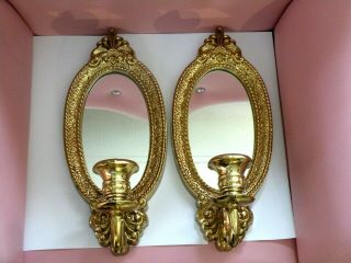 Vintage Home Interiors Oval Mirror Wall Hanging Sconce Candle Glass Holder HOMCO 3