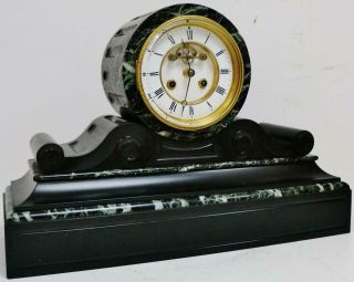 Antique French 8 Day Striking Slate Drum Head Mantel Clock,  Visible Escapement