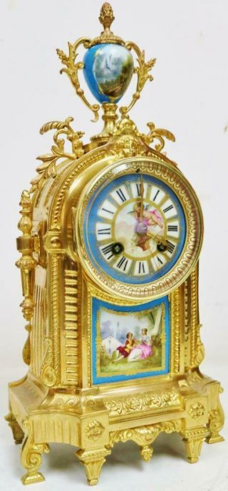Antique French 8 Day Striking Bronze Ormolu & Blue Sevres Porcelain Mantel Clock