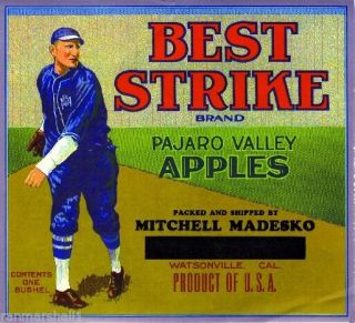 Watsonville California Best Strike Baseball Apple Fruit Crate Label Art Print