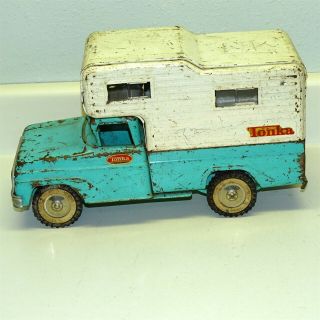 Vintage Tonka Pick Up Truck,  Camper,  Pressed Steel Toy Vehicle,  Restore
