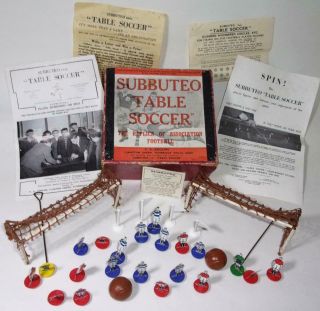 Vintage Subbuteo Table Soccer Set Celluloid Players Goals Flags - C.  1940’s /50 
