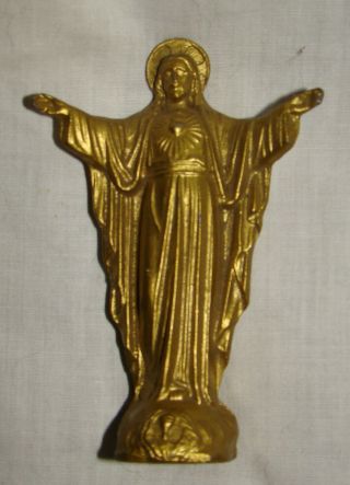Vtg Sacred Heart Of Jesus 4 " Gold Cast Metal Figurine Statue Catholic Figure