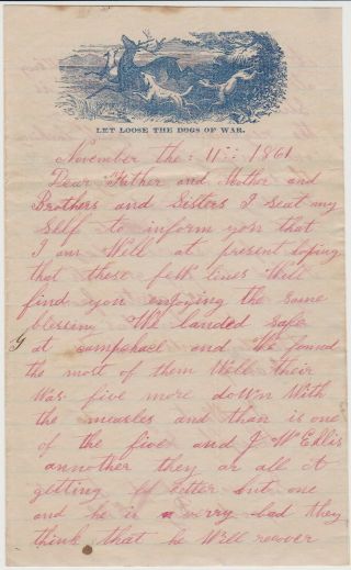 1861 Civil War Soldier Letter - Scarce Patriotic Stationery - 40th Oh Camp Chase