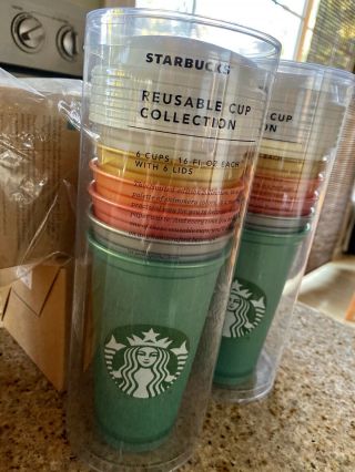 Nib Collectors - Starbucks Reusable Cups - Set Of 6 Colored Cups With Lids