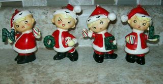 Vtg 50s Set Of 4 Ceramic Christmas Noel Santa Elves Lefton Napco Era Japan