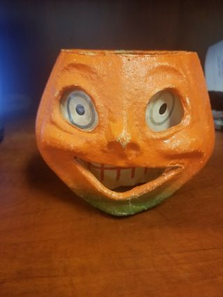 Halloween Paper Mache 7 " Jol Vintage Jack O Lantern Pumpkin