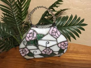 Very Rare Vintage Rose Design Tiffany Style Stained Glass Purse Lamp Light