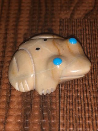 Zuni Carved Picasso Marble Frog Fetish Signed By Georgette Quam
