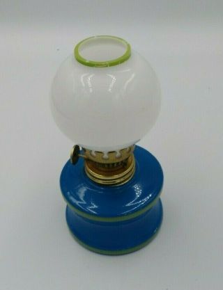 Vintage Holt Howard Hh Oil Lamp - - Blue & Green Base,  White & Green Chimney