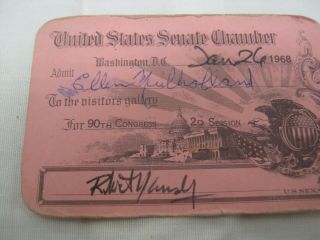 Very Rare Signed Robert Kennedy U.  S.  Senate Chamber Visitor ' s Pass Jan.  26 1968 2