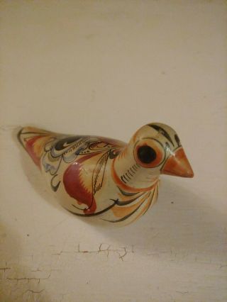 Vintage Tonala Mexican Folk Art Hand Painted Pottery Bird Dove Floral Pattern