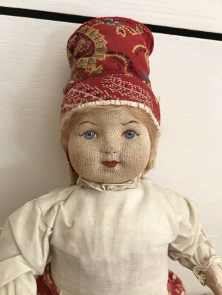 Antique 10 " Russian Stockinette Cloth Doll - Girl Braided All W/ Tag