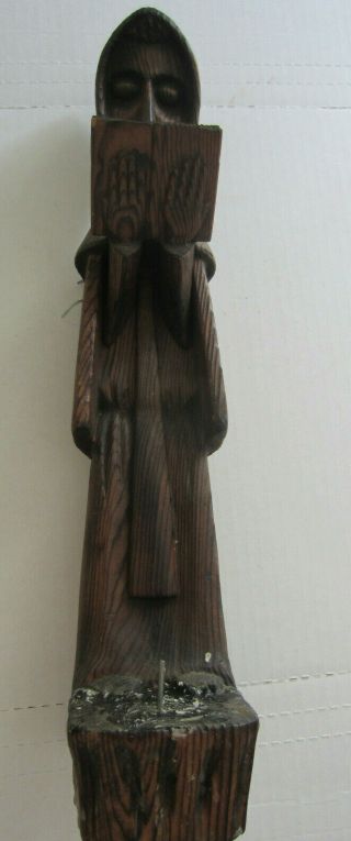 Primitive wood carved hooded Monk reading bible/book candle holder Tollosan 2