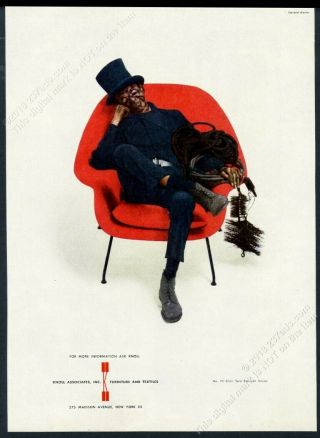 1955 Chimney Sweep In Eero Saarinen Red Chair Photo Knoll Vintage Print Ad
