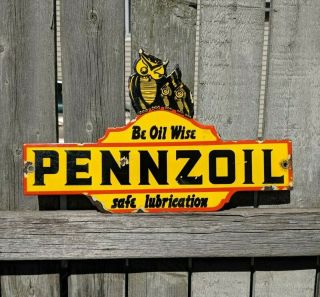 Pennzoil Oil Wise Porcelain Sign Die - Cut Gas Lube Station Service Shop Vintage