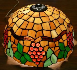 Large Tiffany Style Stained Glass Grape Vine Pattern Lamp Shade 17 Inches
