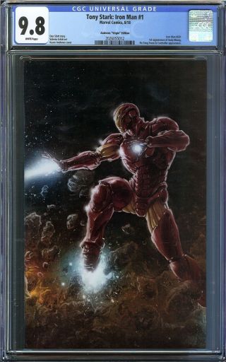 Tony Stark: Iron Man 1 Cgc 9.  8 1st App Andy Bhang Andrews Variant Virgin Cover