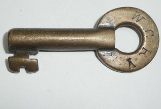 Antique W.  C.  Railway Hollow Barrel Brass Key