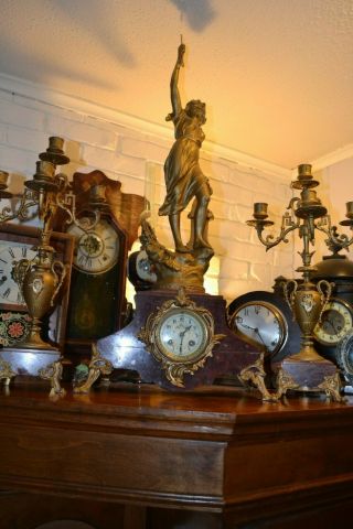 Antique French Three Piece Marble Mantle Clock