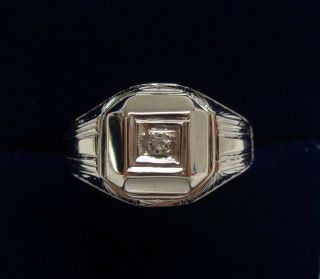 Vintage Diamond Signet Style Ring 14ct White Gold - Size M (us 6.  25) - 2.  9 Grams