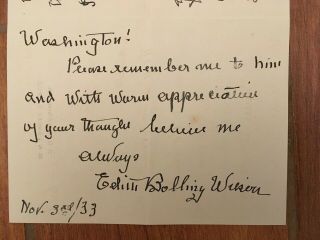 First Lady Edith Bolling Wilson Autograph Letter,  Signed