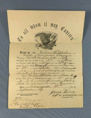 1864 Civil War Discharge Document 138 Regiment Indiana
