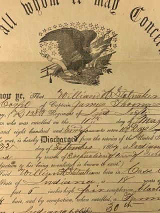 1864 Civil War Discharge Document 138 Regiment Indiana 2