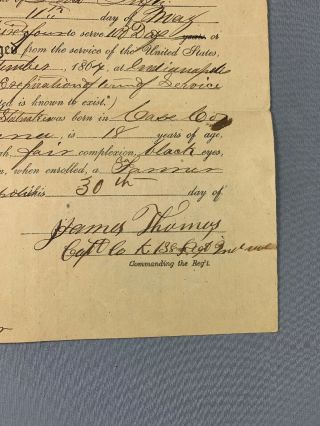 1864 Civil War Discharge Document 138 Regiment Indiana 3