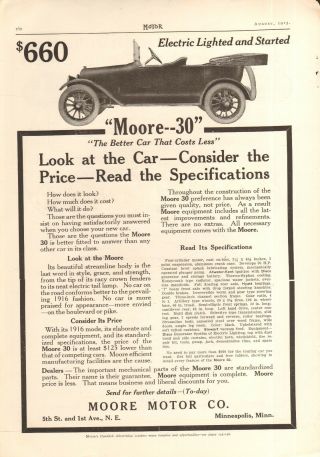 1915 - 16 Moore 30 Touring/gmc Truck 2 Sided Car Orig Vint Car Ad
