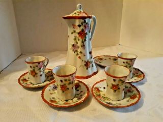Vintage Coffee Tea Chocolate Pot Cup & Saucer Set Japan Hand Painted