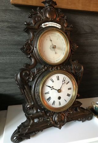 Japy Frères French Cast Iron Easel Clock With Thermometer & Barometer