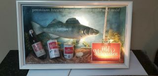 Vintage 1963 Old Milwaukee Lighted Beer Sign - Fishing,  Extremely Rare