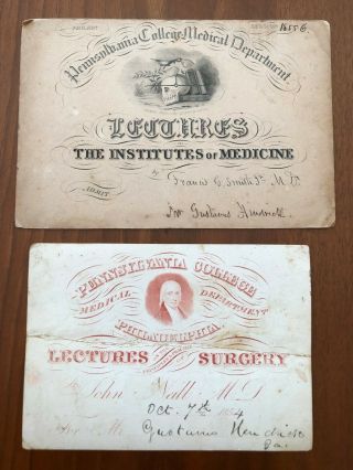 1850s Penn College Surgery Lecture Tickets Civil War,  Francis Guerney