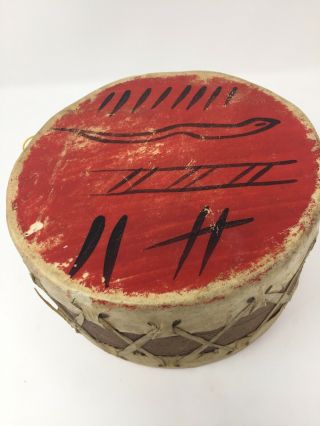 Vintage Hand Painted Native Drum Rawhide Chief And Symbols